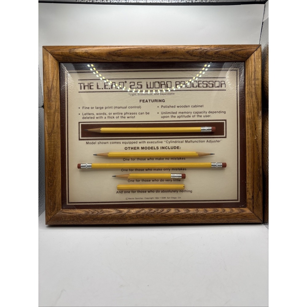 L.E.A.D. 2.5 Word Processor Framed Wall Art Pencil Computer Vtg office 1984